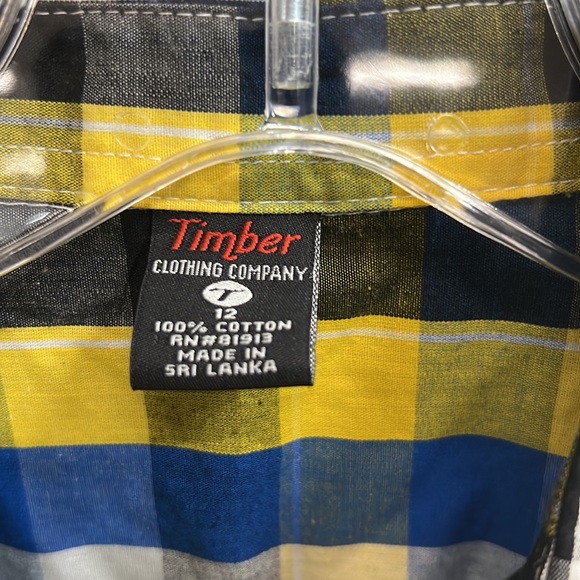 NWT Timber boys size 12 yellow/blue plaid button down - Picture 3 of 4